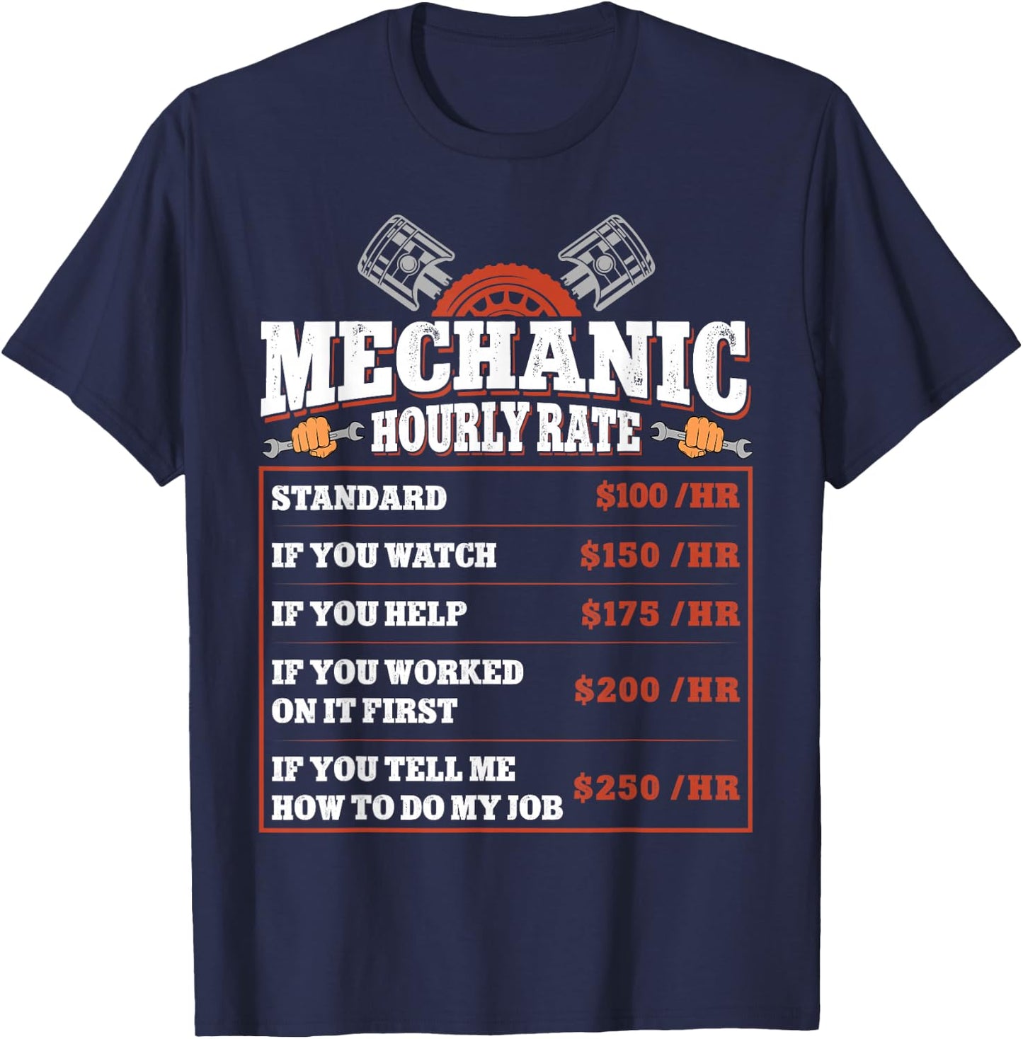 Funny Mechanic Hourly Rate - Labor Rates Car Mechanic T-Shirt - T-Shirt | Navy
