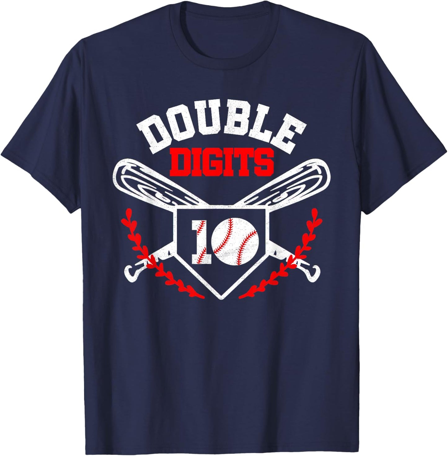 Double Digits Birthday Decorations Boy 10 Baseball Lover Fan T-Shirt - T-Shirt | Navy