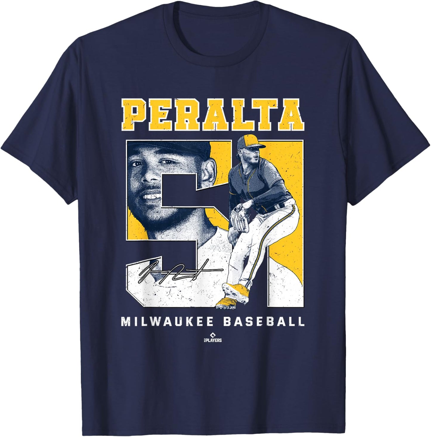 Number and Portrait Freddy Peralta Milwaukee MLBPA T-Shirt - T-Shirt | Navy