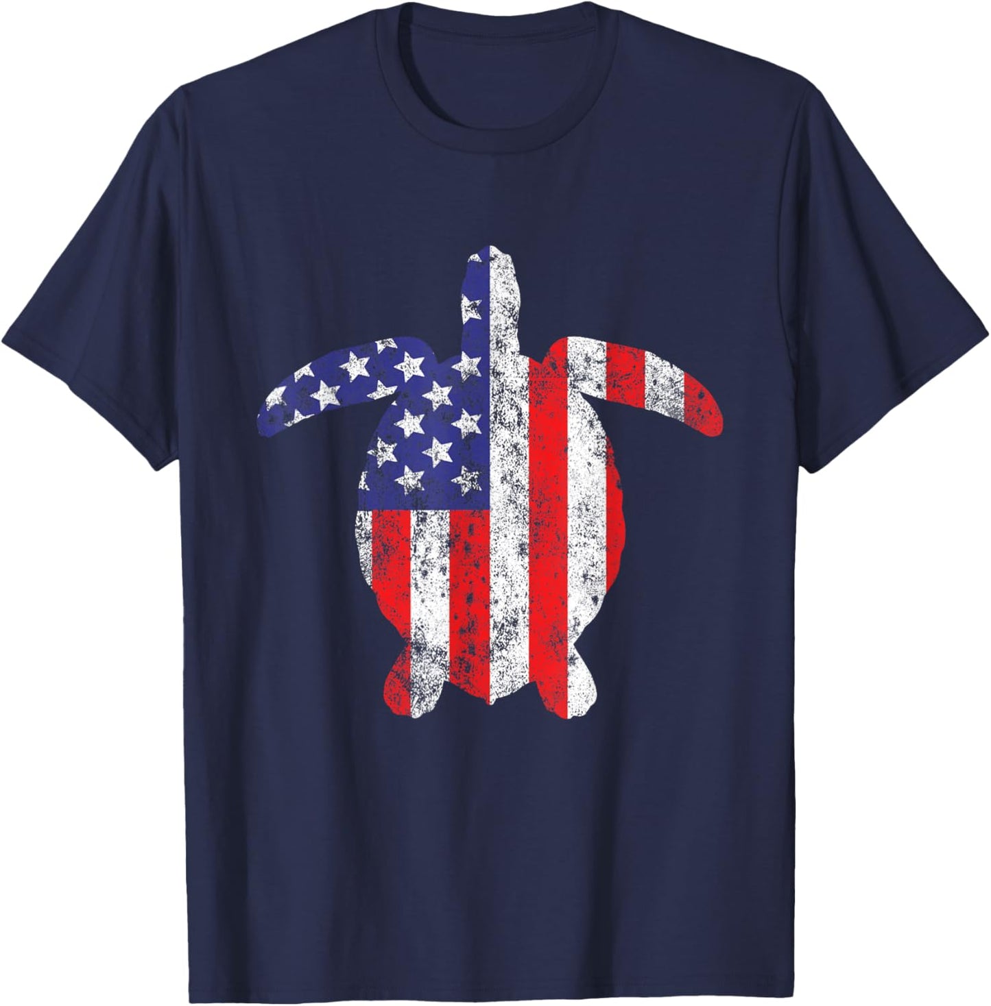 Sea Turtle Animal 4th of July US American Flag Patriotic Women Kids Men T-Shirt - T-Shirt | Navy
