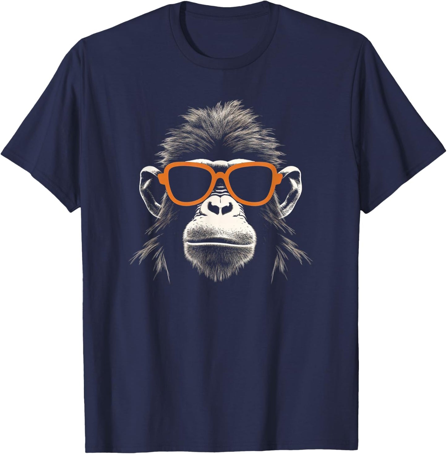 Cool Monkey With Retro Sunglasses Stencil Art Gorilla Face T-Shirt - T-Shirt | Navy