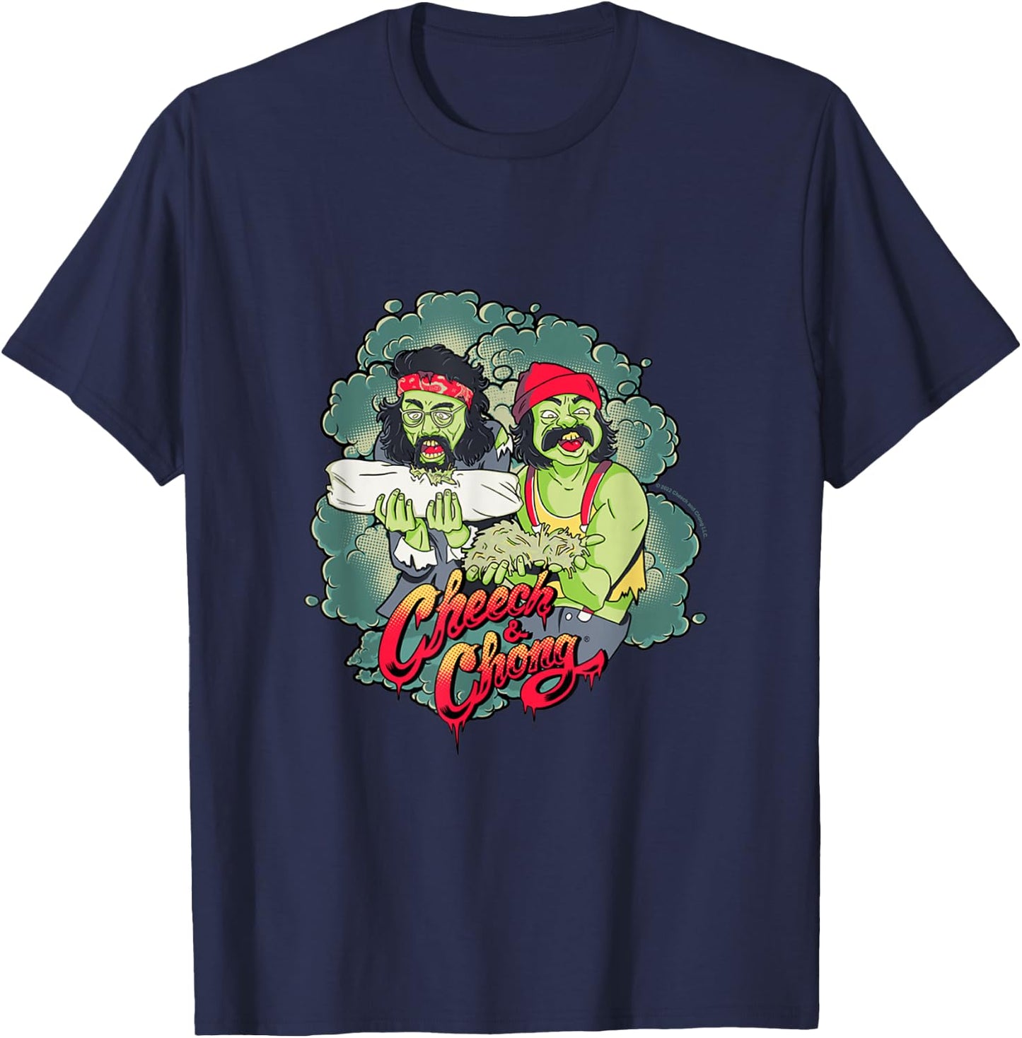 Cheech & Chong Halloween Green Zombies Feeding On Weed T-Shirt - T-Shirt | Navy
