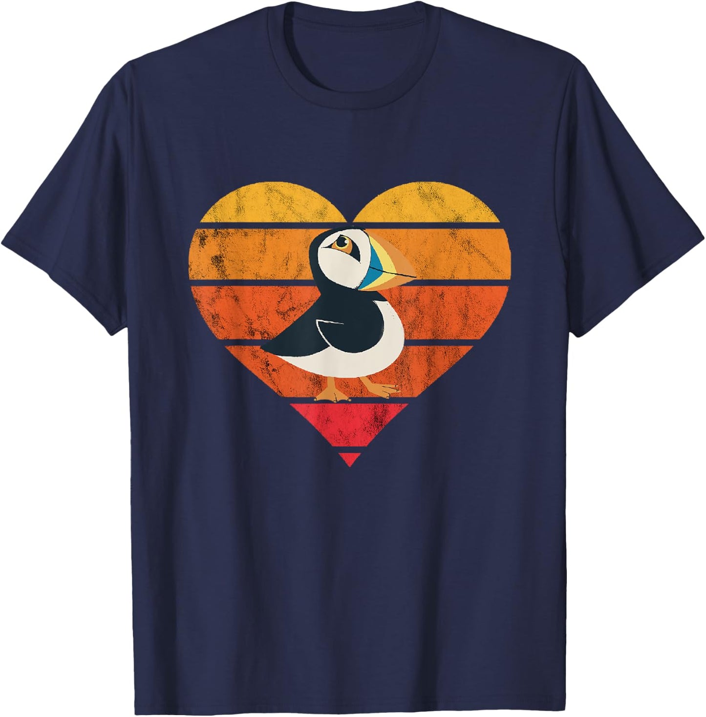 Puffin Bird Heart Retro Vintage Seabird Lover Puffin Lover T-Shirt - T-Shirt | Navy