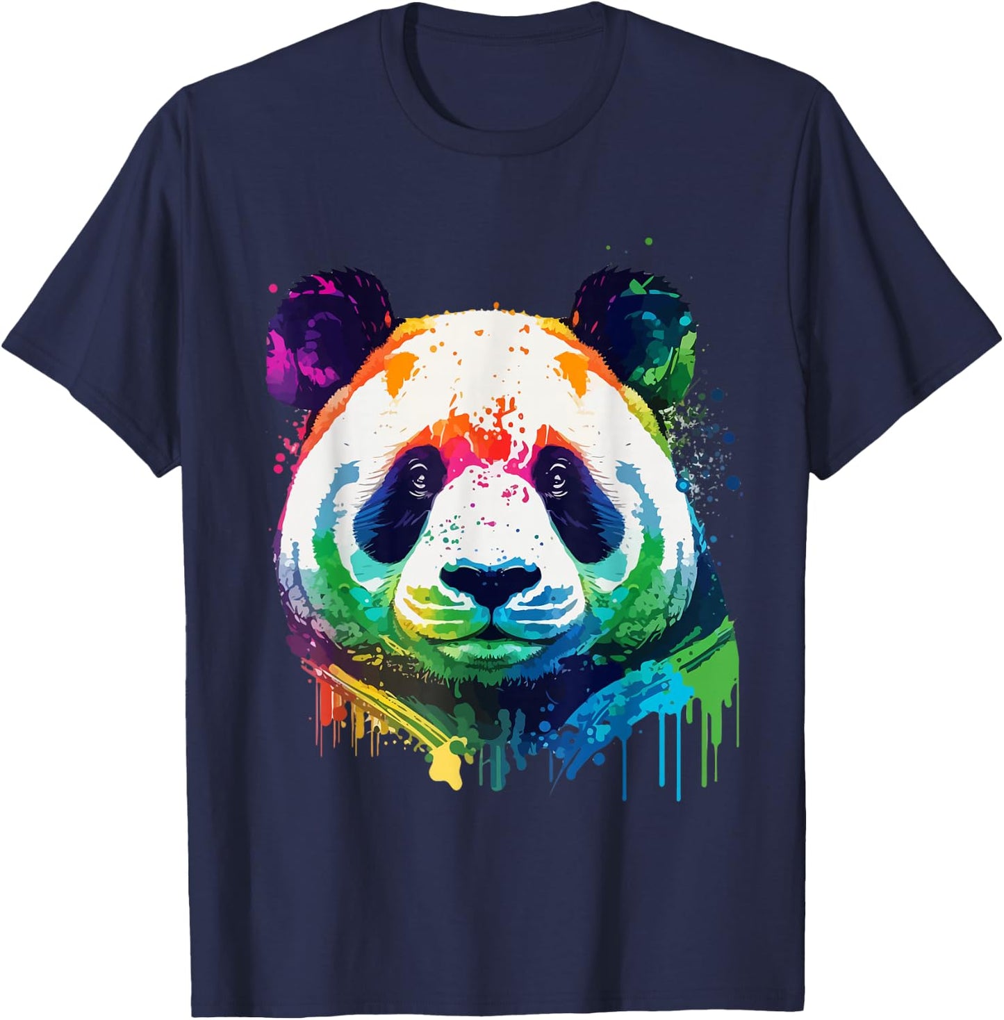 Panda Colorful Pop Art Splash Art Tie Dye Rainbow T-Shirt - T-Shirt | Navy