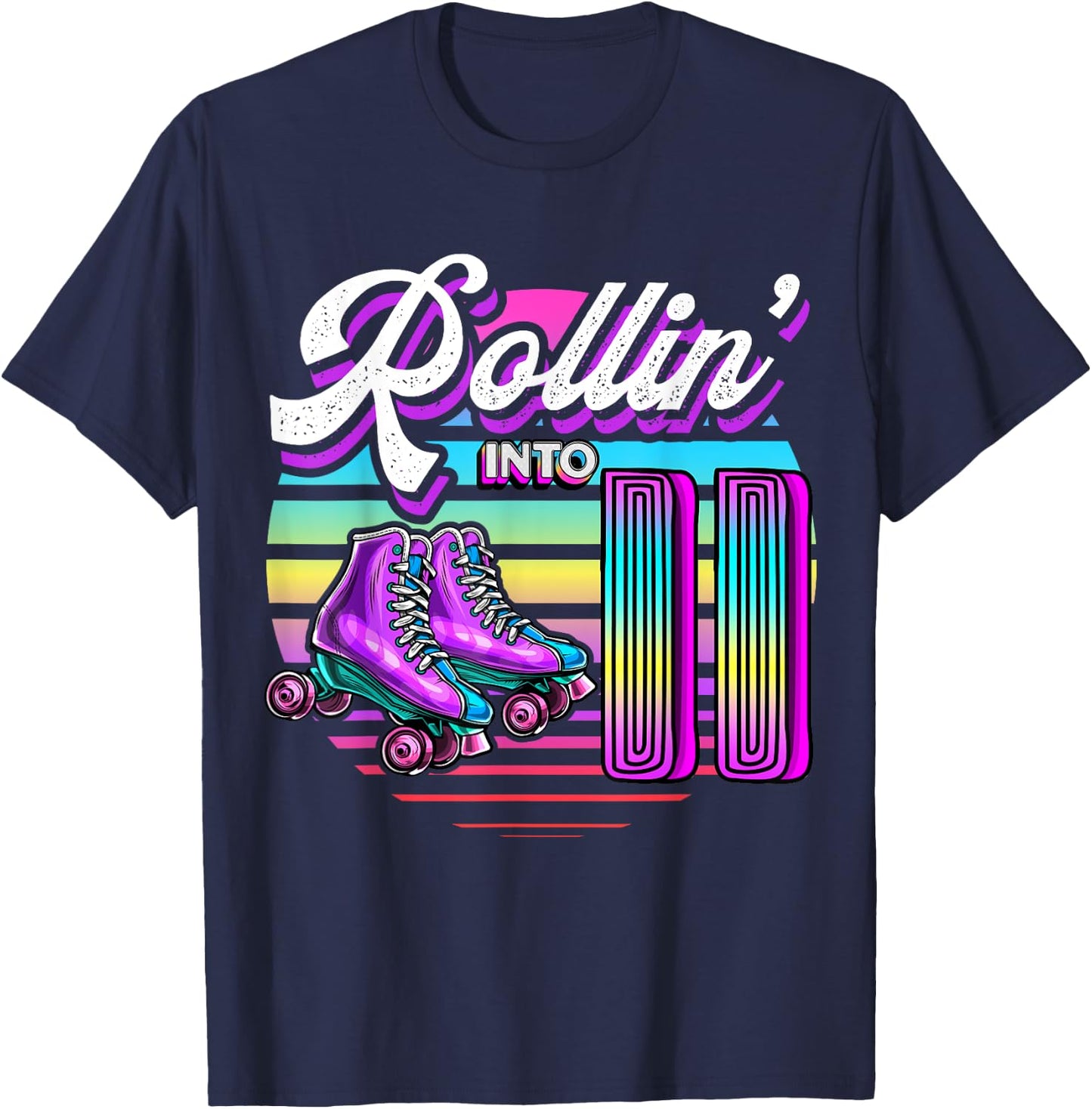 Rollin' into 11 Roller Skating Rink 11th Birthday Party Girl T-Shirt - T-Shirt | Navy
