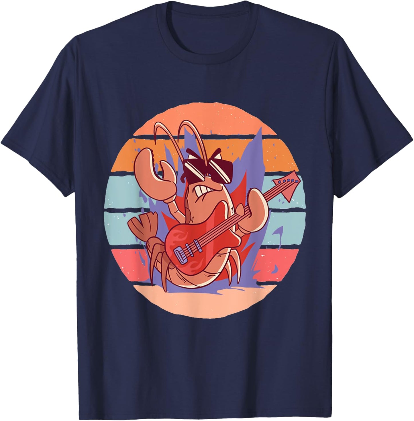 Rock Lobster Music Lover Musical Lobster Guitar Playing T-Shirt - T-Shirt | Navy