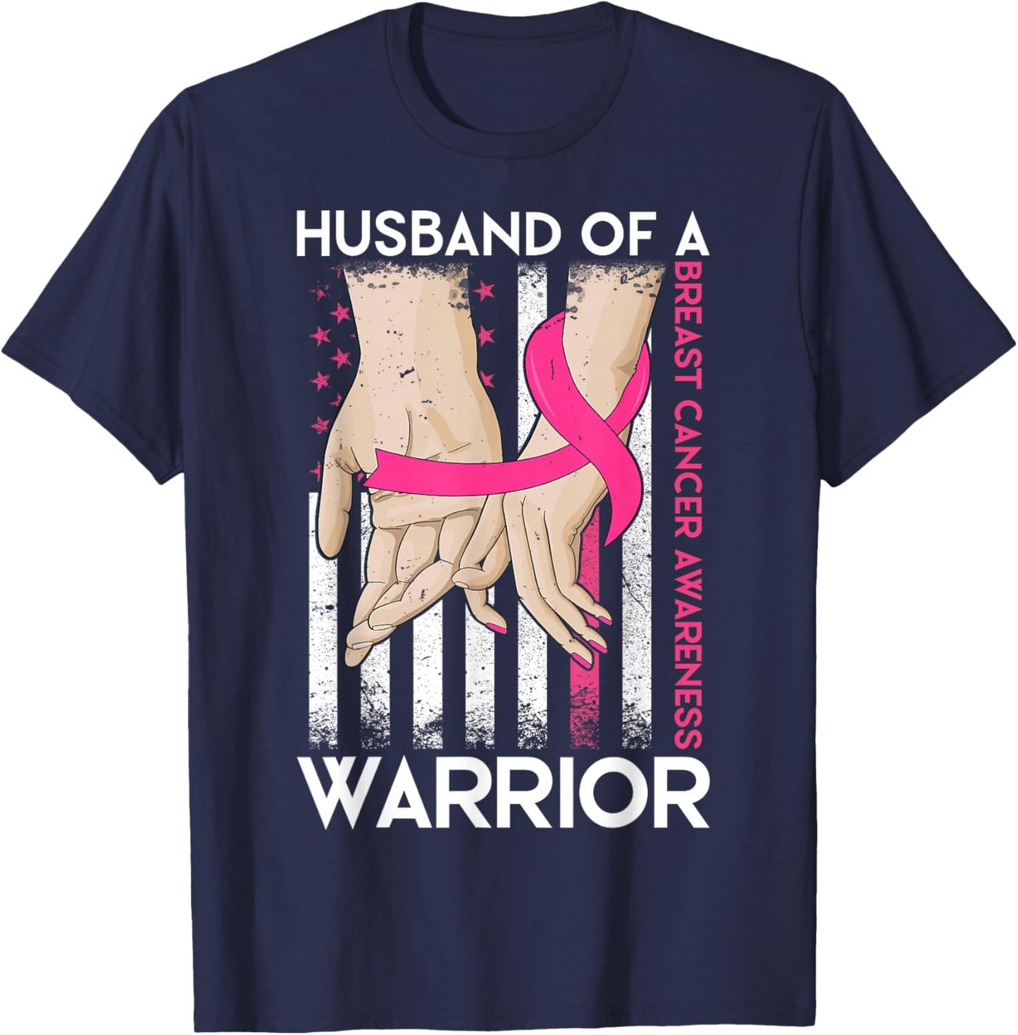Husband Of A Warrior Breast Cancer Awareness Support Squad T-Shirt - T-Shirt | Navy