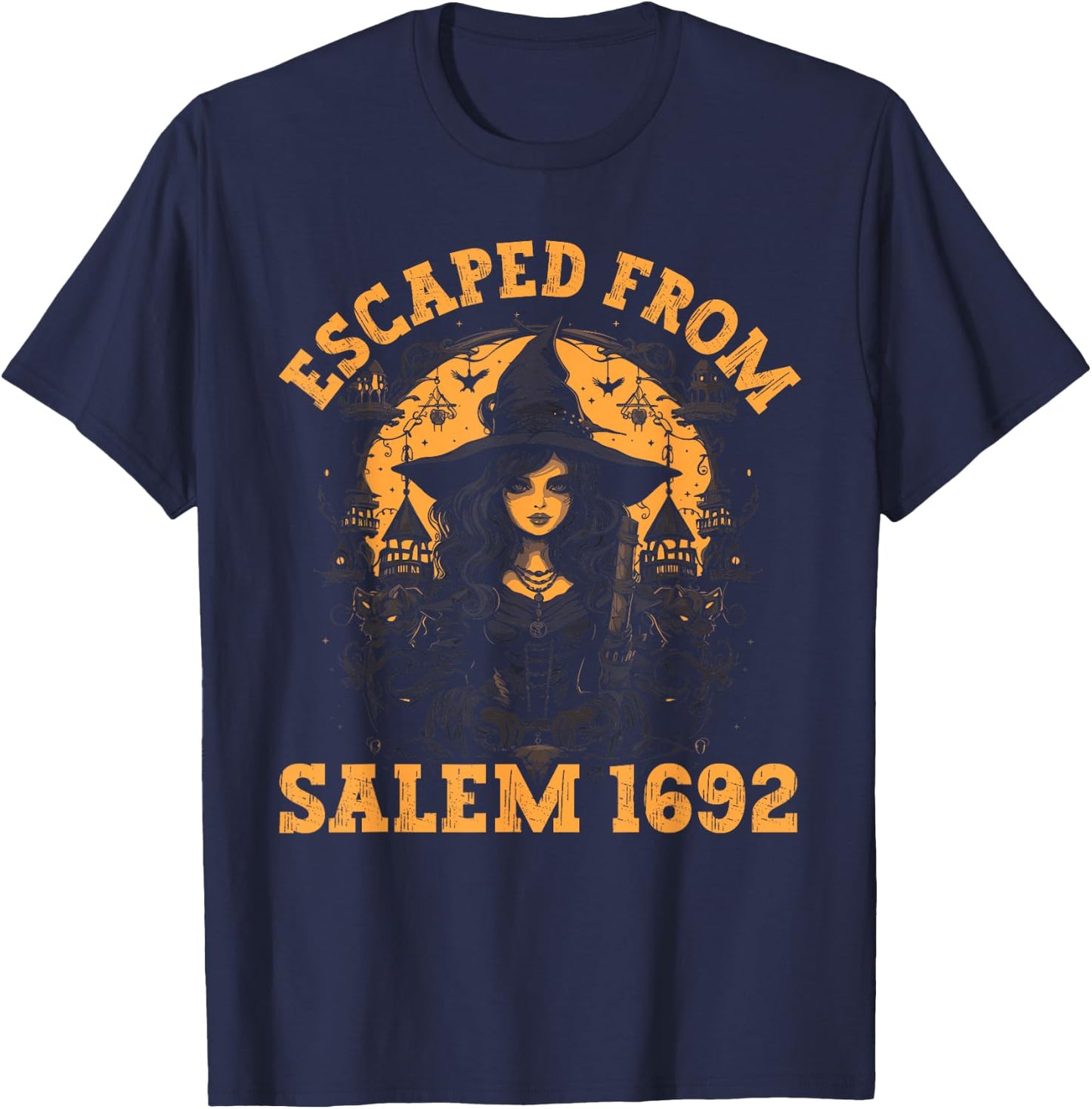 Salem Witch Halloween 1692 Witches Broom Witchy Witchraft T-Shirt - T-Shirt | Navy