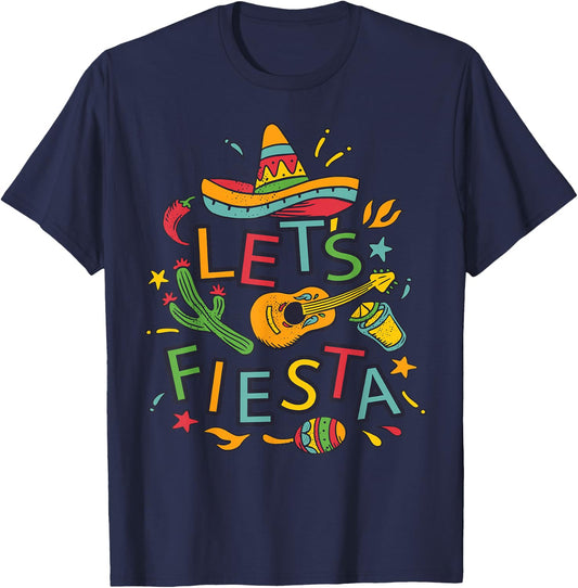 Let's Fiesta Cinco De Mayo Mexican Guitar Party T-Shirt - T-Shirt | Navy