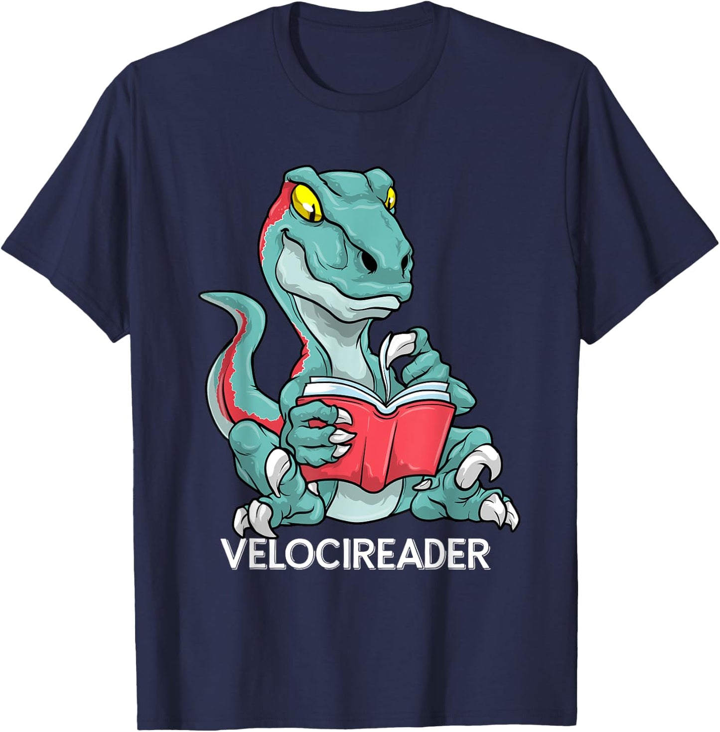 Velocireader Funny Reading Velociraptor Dinosaur Book Reader T-Shirt - T-Shirt | Navy