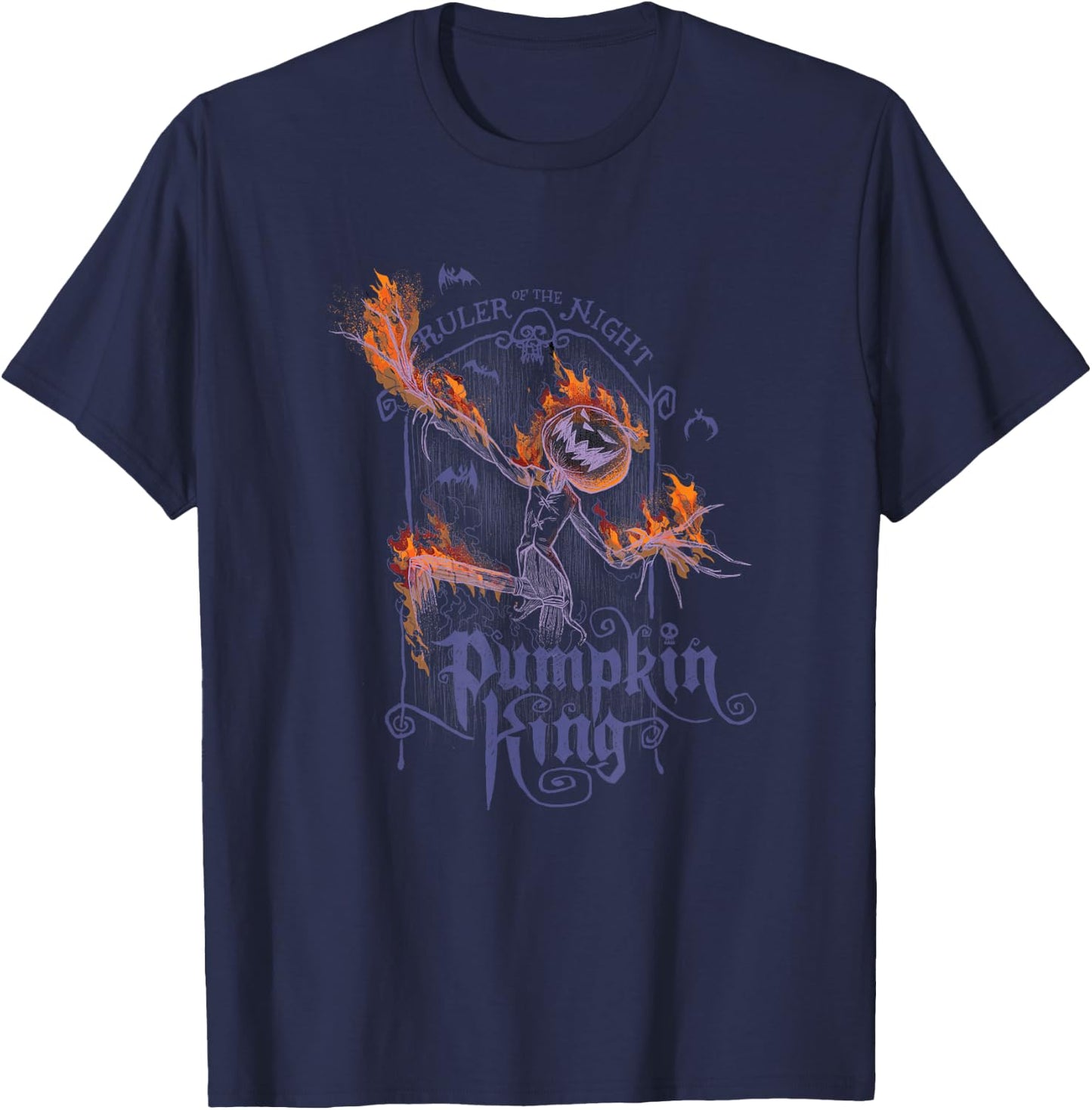 Disney The Nightmare Before Christmas Pumpkin King Flames T-Shirt - T-Shirt | Navy