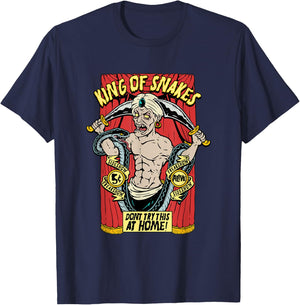 Snake Charmer King of Snakes Carnival Sideshow Circus Freak T-Shirt - T-Shirt | Navy