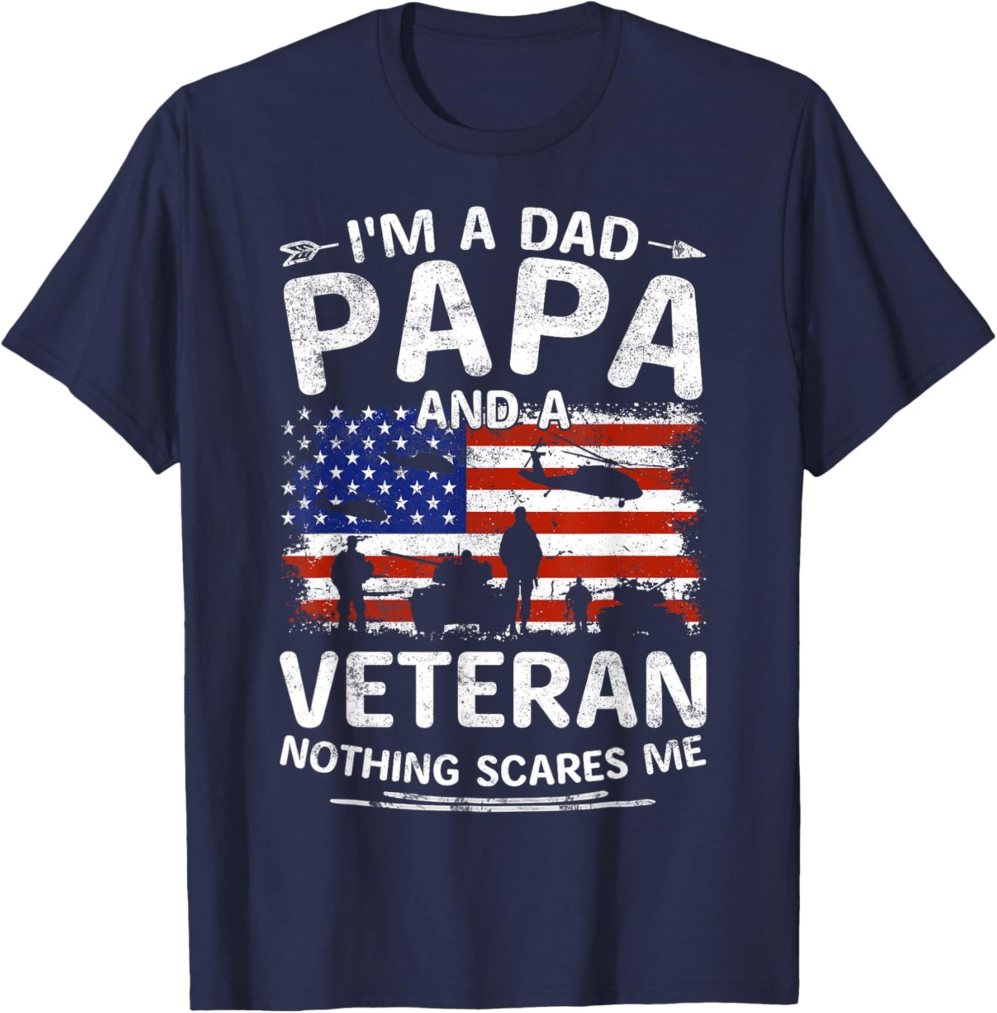 I'm A Dad Papa And Veteran Fathers Day Retro Papa Grandpa T-Shirt - T-Shirt | Navy