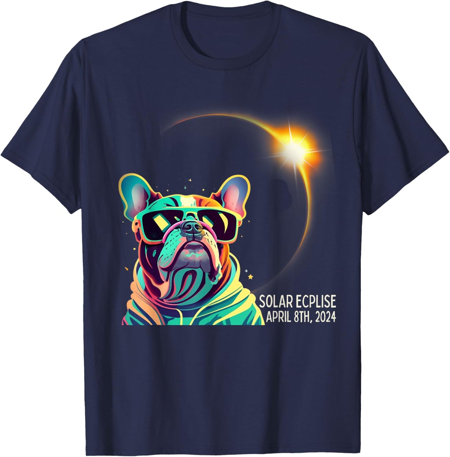 French Bulldog America 2024 Solar Eclipse Accessories Men Women Kids T-Shirt - T-Shirt | Navy