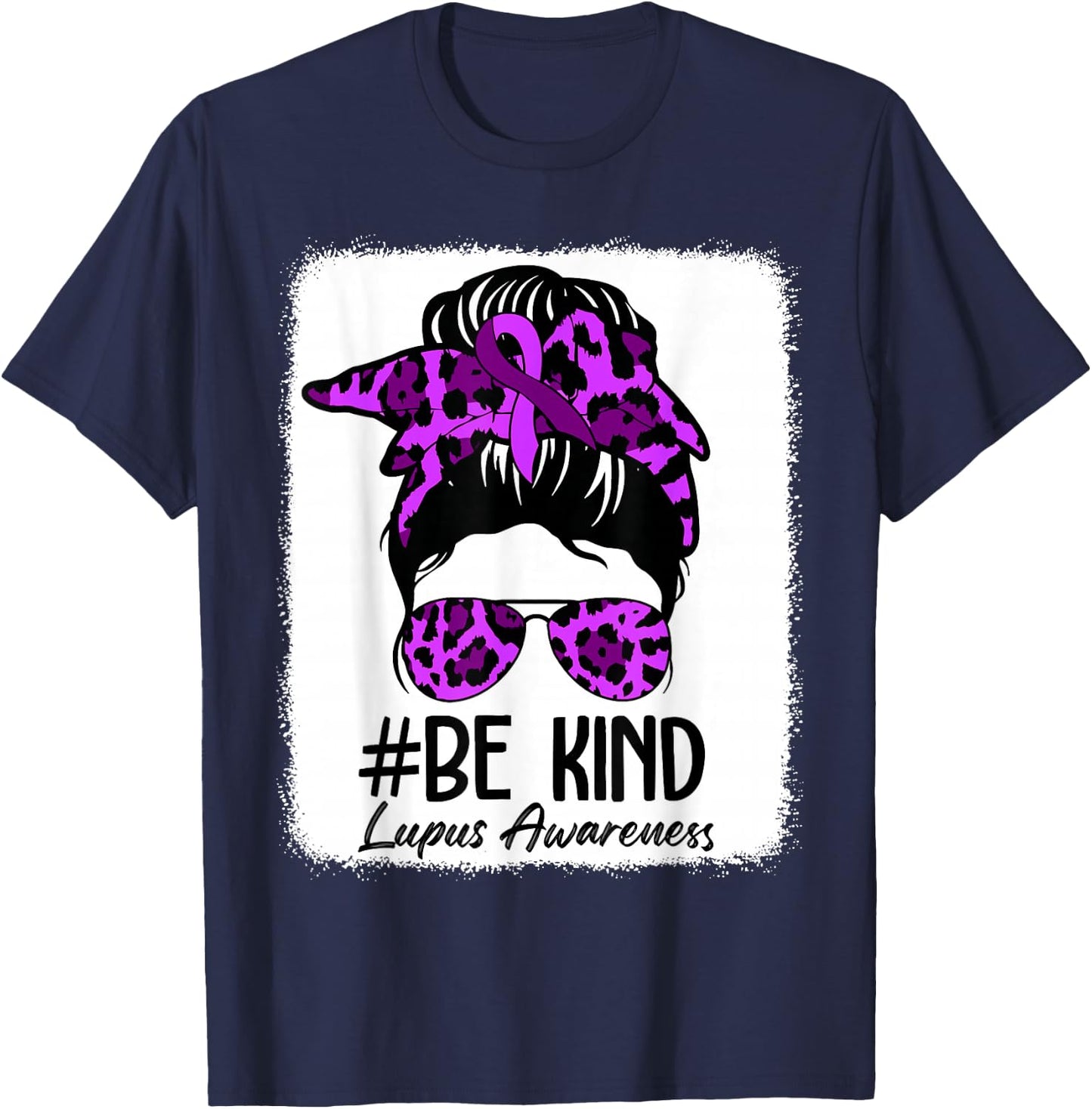 Be Kind Lupus Awareness Messy Bun May We Wear Purple Women T-Shirt - T-Shirt | Navy