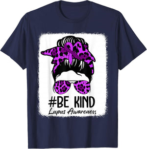 Be Kind Lupus Awareness Messy Bun May We Wear Purple Women T-Shirt - T-Shirt | Navy