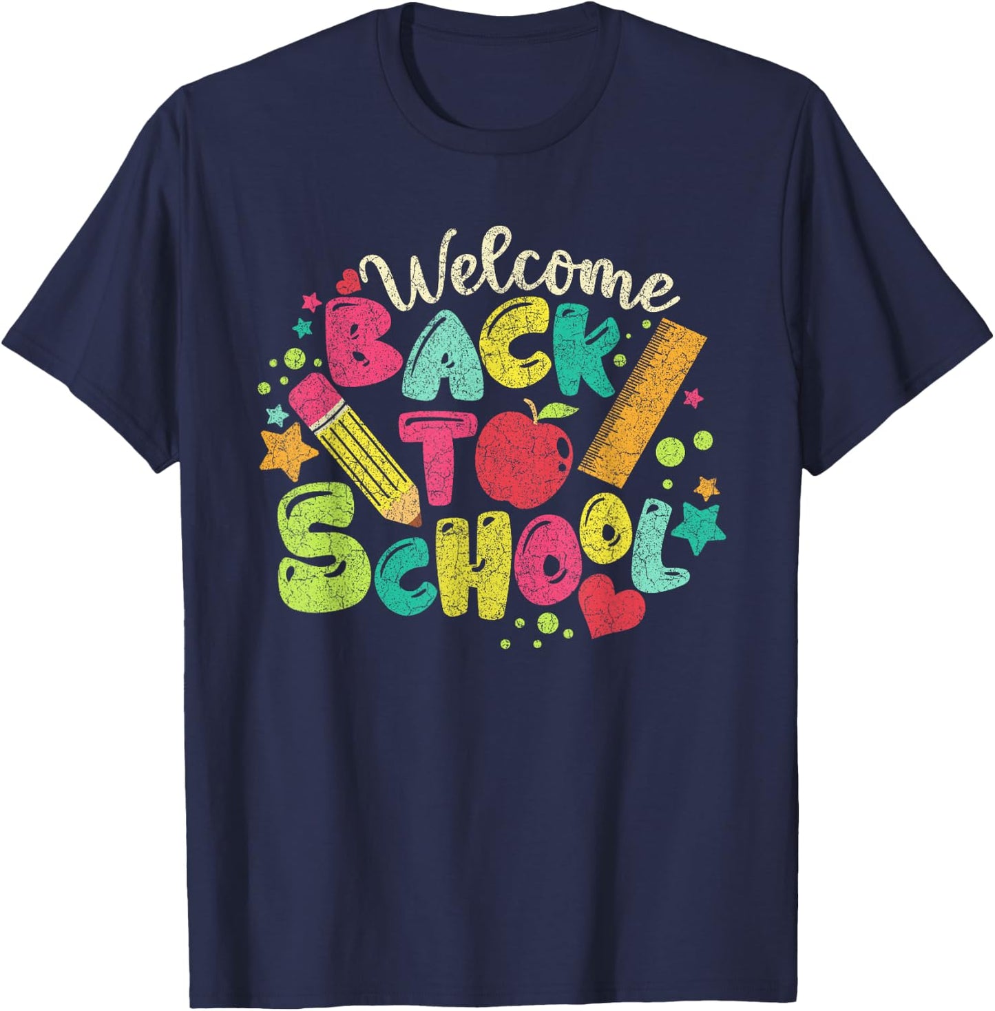 Welcome Back To School Ruler Pencil Kid T-Shirt - T-Shirt | Navy