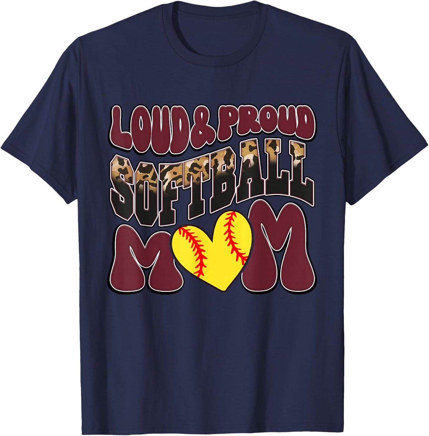 Loud Proud Softball Mom Maroon Team Leopard Softball Mom T-Shirt - T-Shirt | Navy