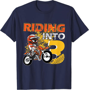 Kids Riding Into 3 Years Old Dirt Biker 3rd Birthday Boys Kids T-Shirt - T-Shirt | Navy