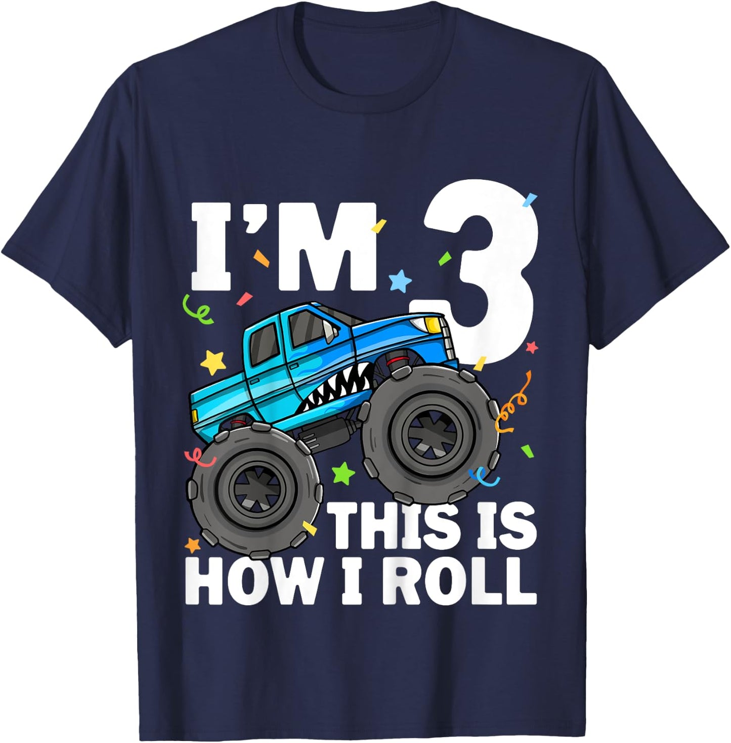 Kids Monster Truck Shark 3rd Birthday Boy Toddler 3 Three T-Shirt - T-Shirt | Navy