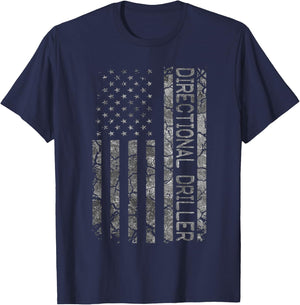 American Flag Job Title Worker Funny Directional Driller Men T-Shirt - T-Shirt | Navy
