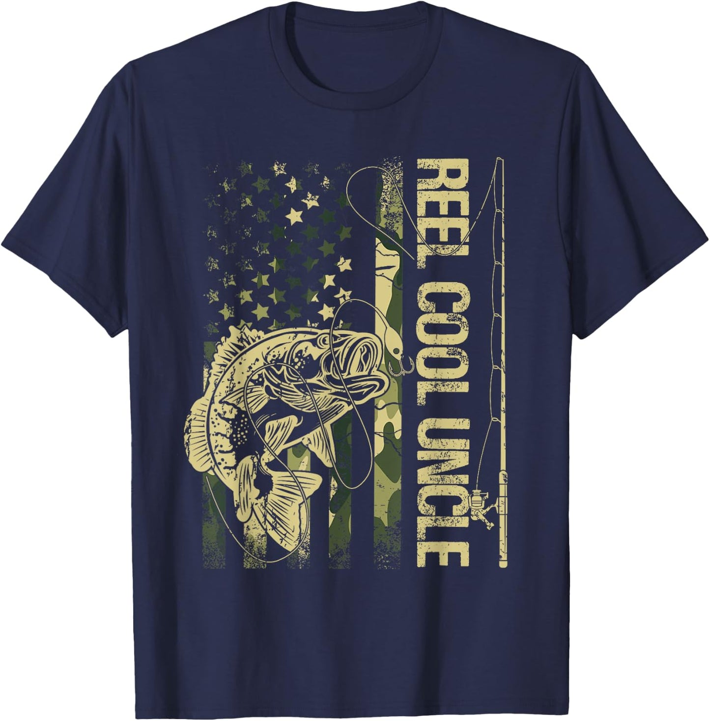 Reel Cool Uncle Camouflage American Flag Father's Day T-Shirt - T-Shirt | Navy