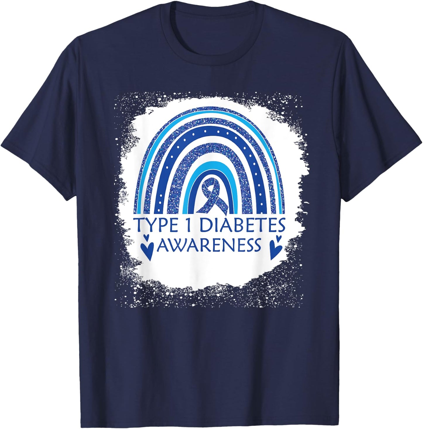 Type 1 Diabetes Awareness Bleached Rainbow Blue Ribbon Women T-Shirt - T-Shirt | Navy