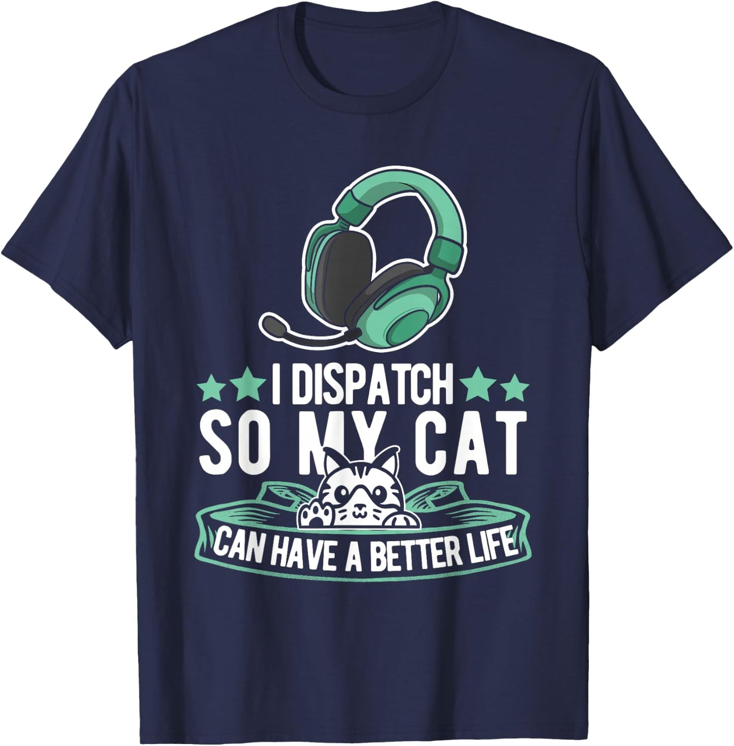 Thin Gold Line Cat - Police Yellow Emergency Dispatcher T-Shirt - T-Shirt | Navy