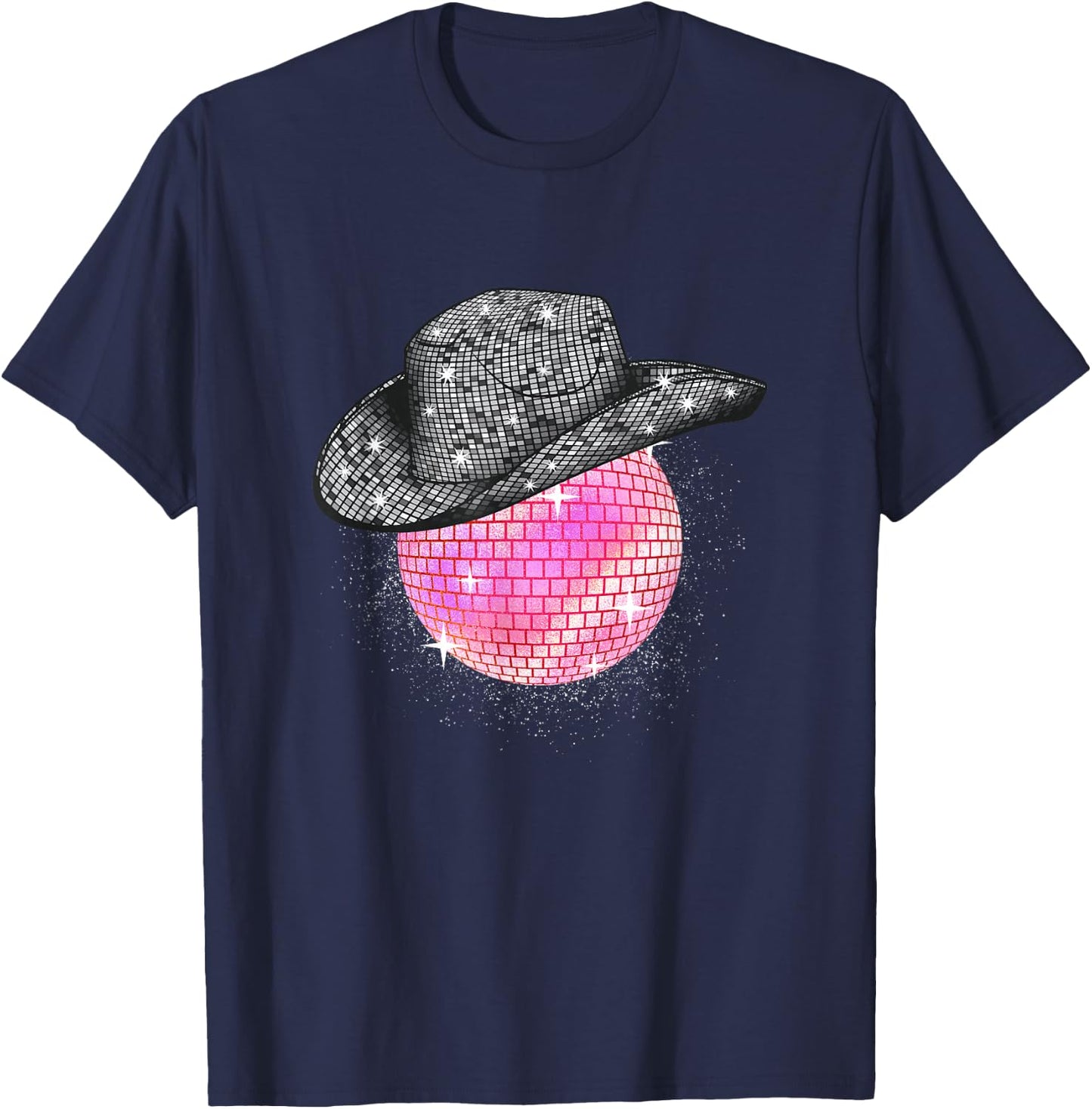 Cowgirl Pink Disco Ball with Cowboy Hat Retro T-Shirt - T-Shirt | Navy