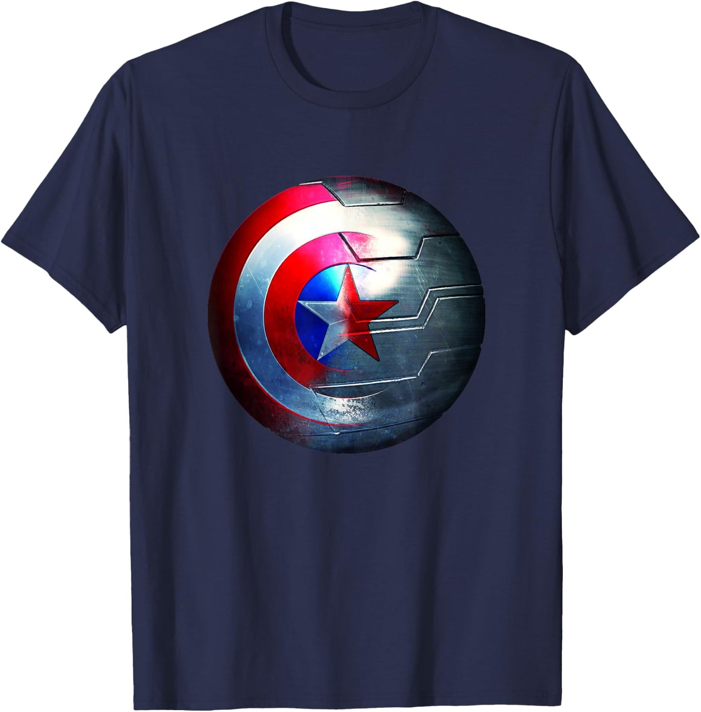 Marvel Comics Retro Classic Cap's Shield & Bucky's Arm Logo T-Shirt - T-Shirt | Navy