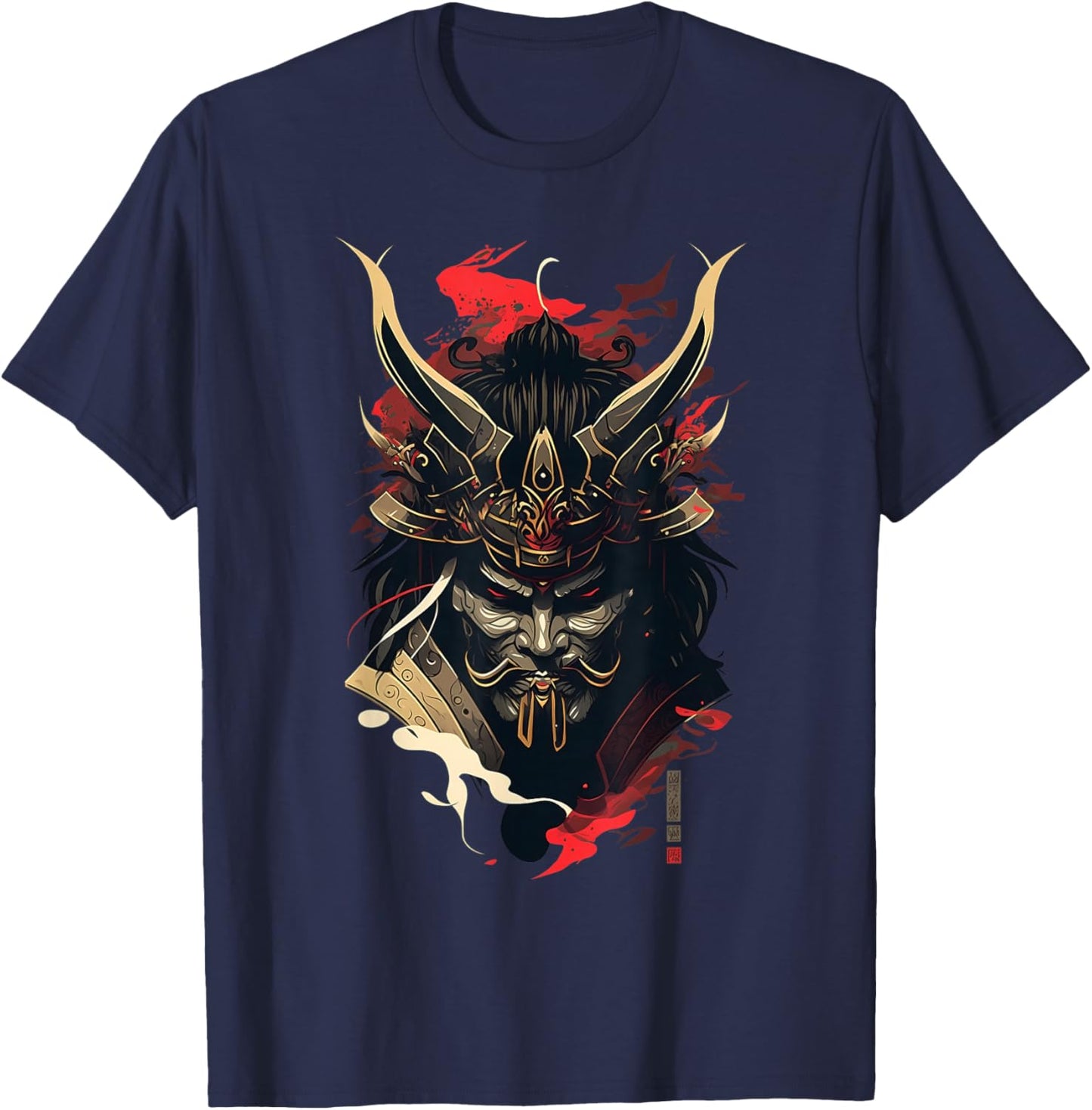 Samurai Mask Traditional Japanese Warrior Sword Retro Tattoo T-Shirt - T-Shirt | Navy