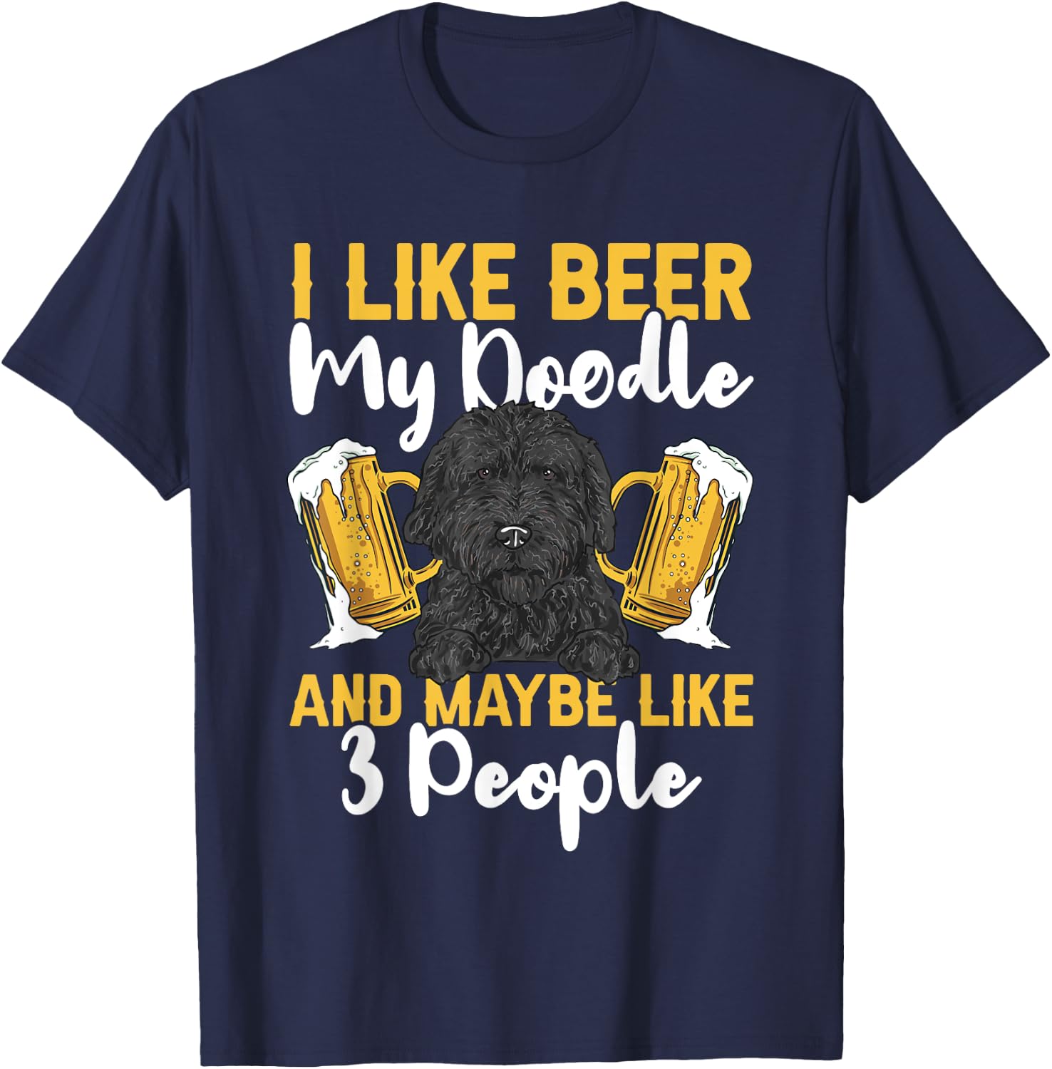 Black Goldendoodle Beer Doodle Dog T-Shirt - T-Shirt | Navy