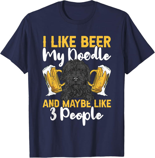 Black Goldendoodle Beer Doodle Dog T-Shirt - T-Shirt | Navy