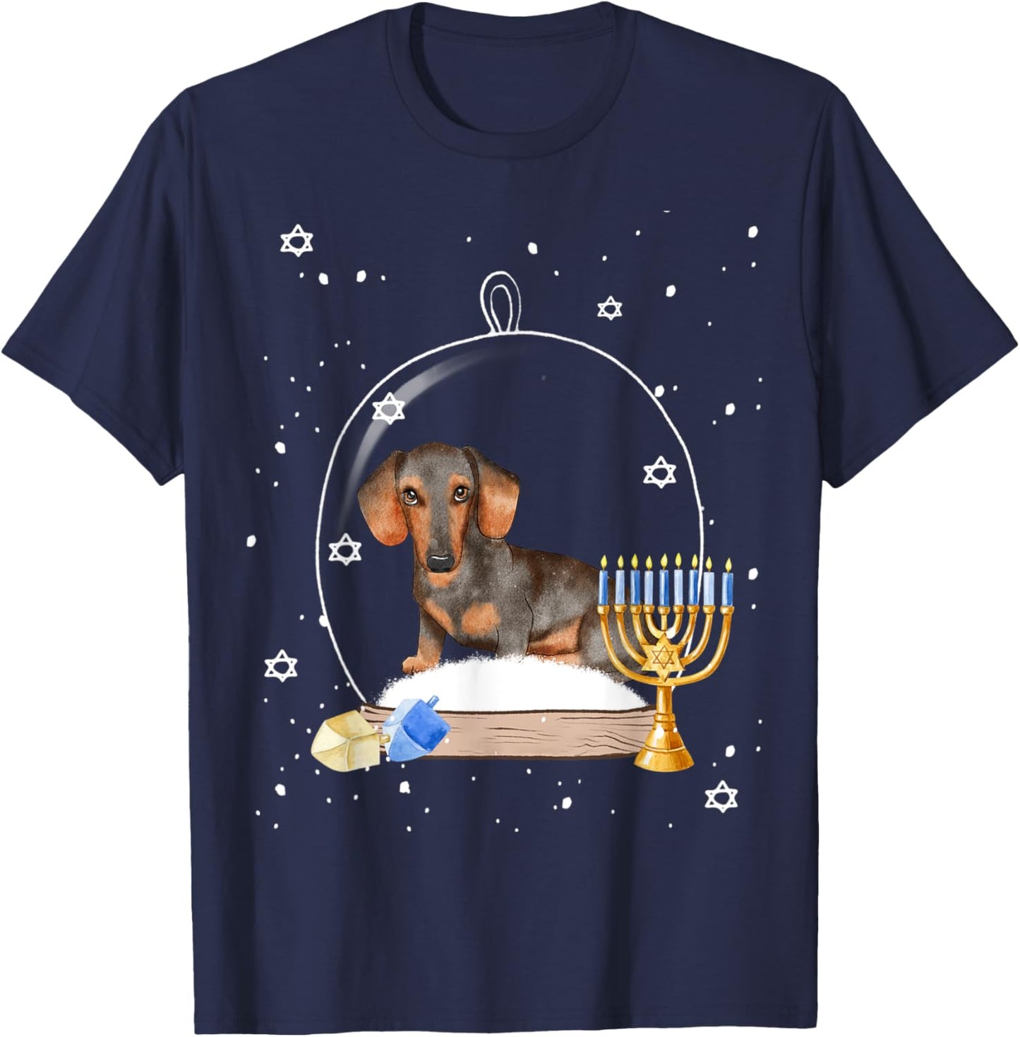 Hanukkah Dachshund Dog Snow Globe Pajama T-Shirt - T-Shirt | Navy
