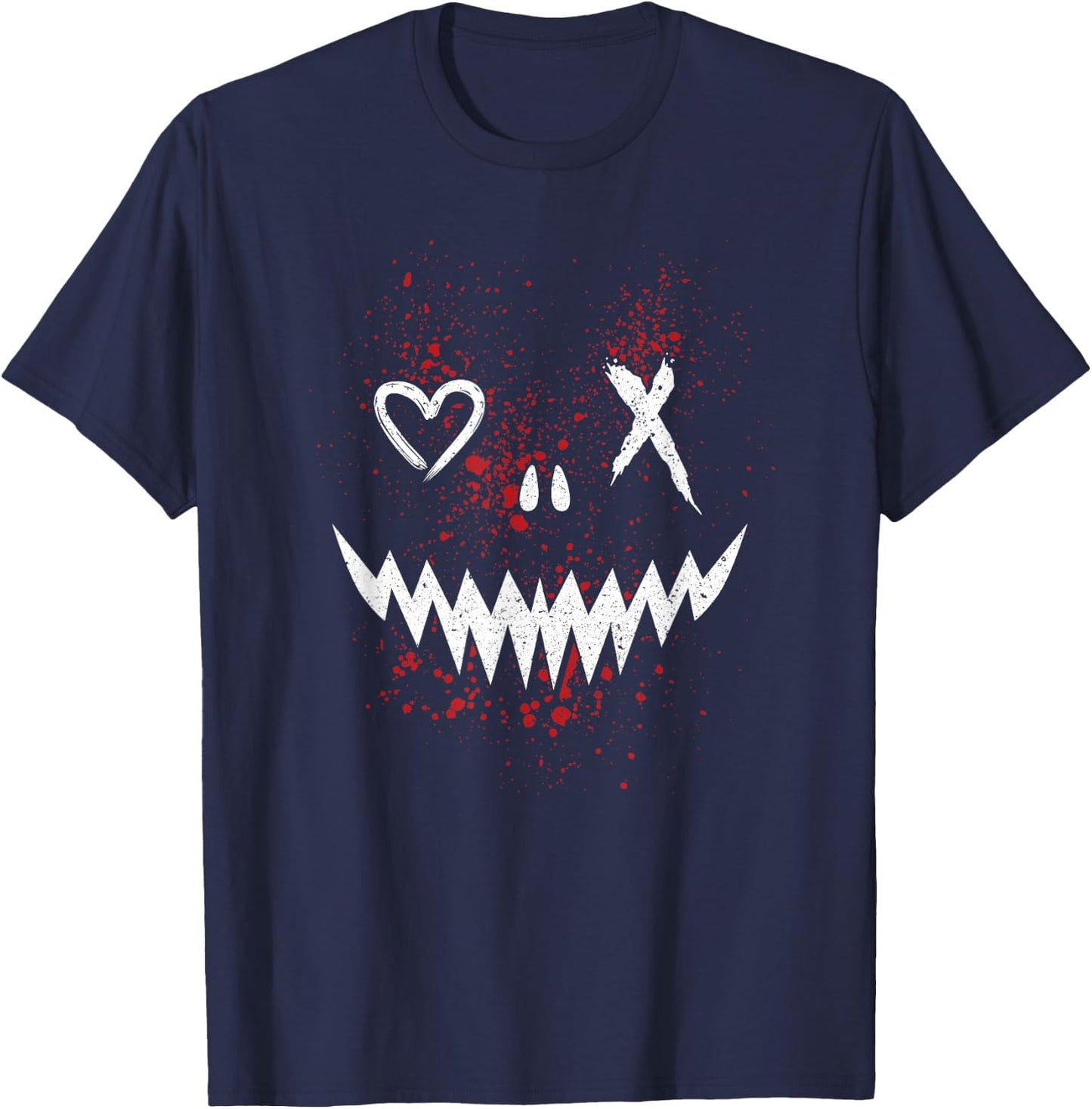 Evil Face | Heart Cross Smile | Satan Demon T-Shirt - T-Shirt | Navy