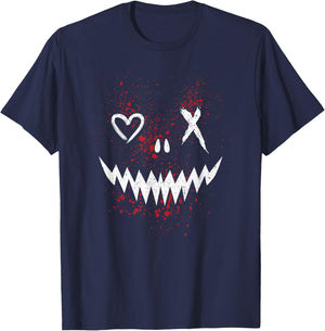 Evil Face | Heart Cross Smile | Satan Demon T-Shirt - T-Shirt | Navy