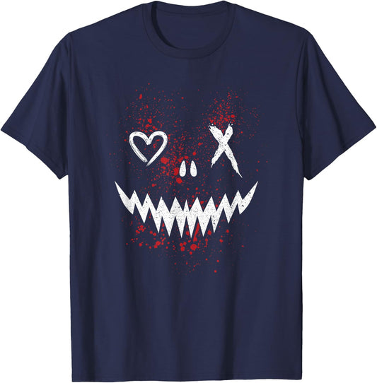 Evil Face | Heart Cross Smile | Satan Demon T-Shirt - T-Shirt | Navy