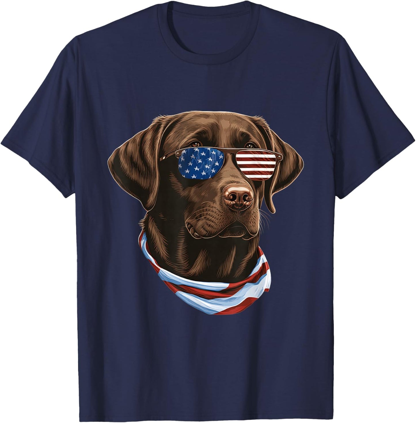 Chocolate Labrador With USA Sunglasses And Flag T-Shirt - T-Shirt | Navy