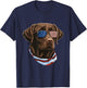 Chocolate Labrador With USA Sunglasses And Flag T-Shirt - T-Shirt | Navy