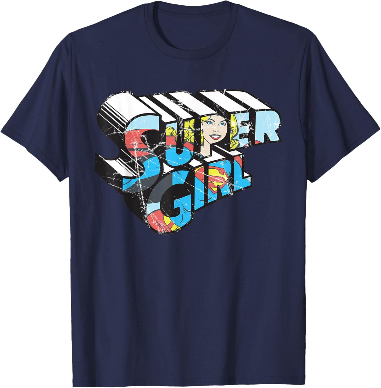 DC Supergirl Logo Character Distressed T-Shirt - T-Shirt | Navy