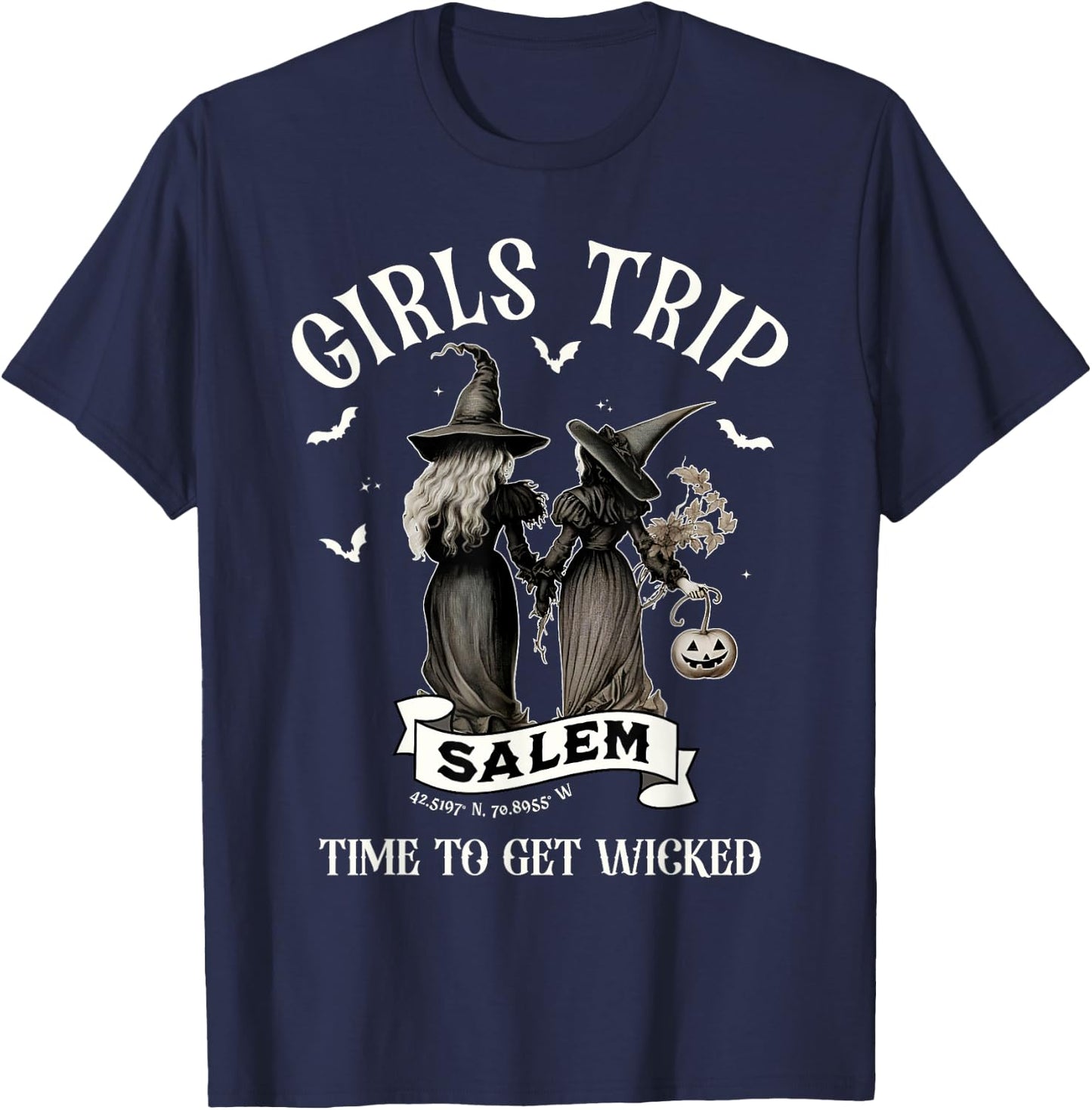 Retro Girls Trip Salem Time To Get Witch Funny Halloween T-Shirt - T-Shirt | Navy