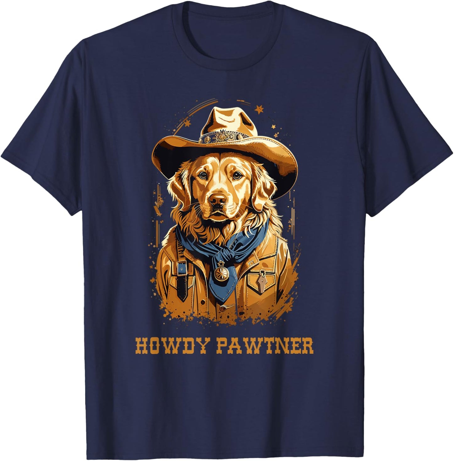 Cute Cowboy Cowgirl Golden Retriever Dog Pun T-Shirt - T-Shirt | Navy