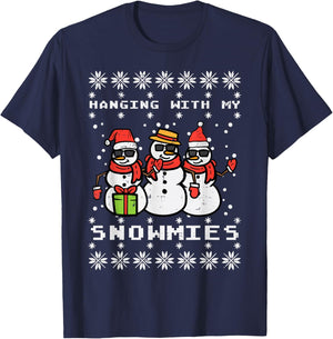 Hanging With My Snowmies Funny Ugly Xmas Christmas Family T-Shirt - T-Shirt | Navy