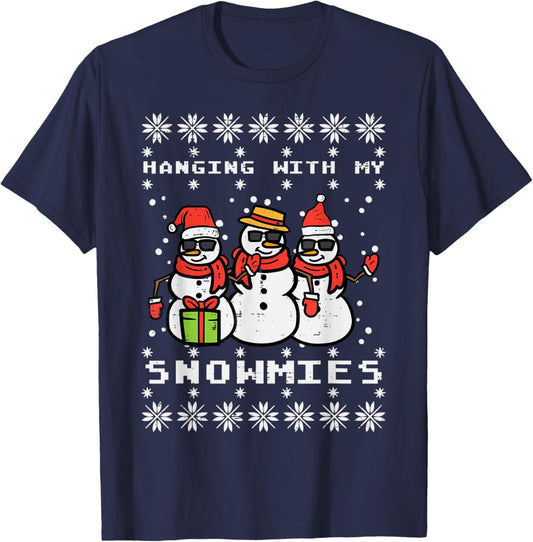Hanging With My Snowmies Funny Ugly Xmas Christmas Family T-Shirt - T-Shirt | Navy