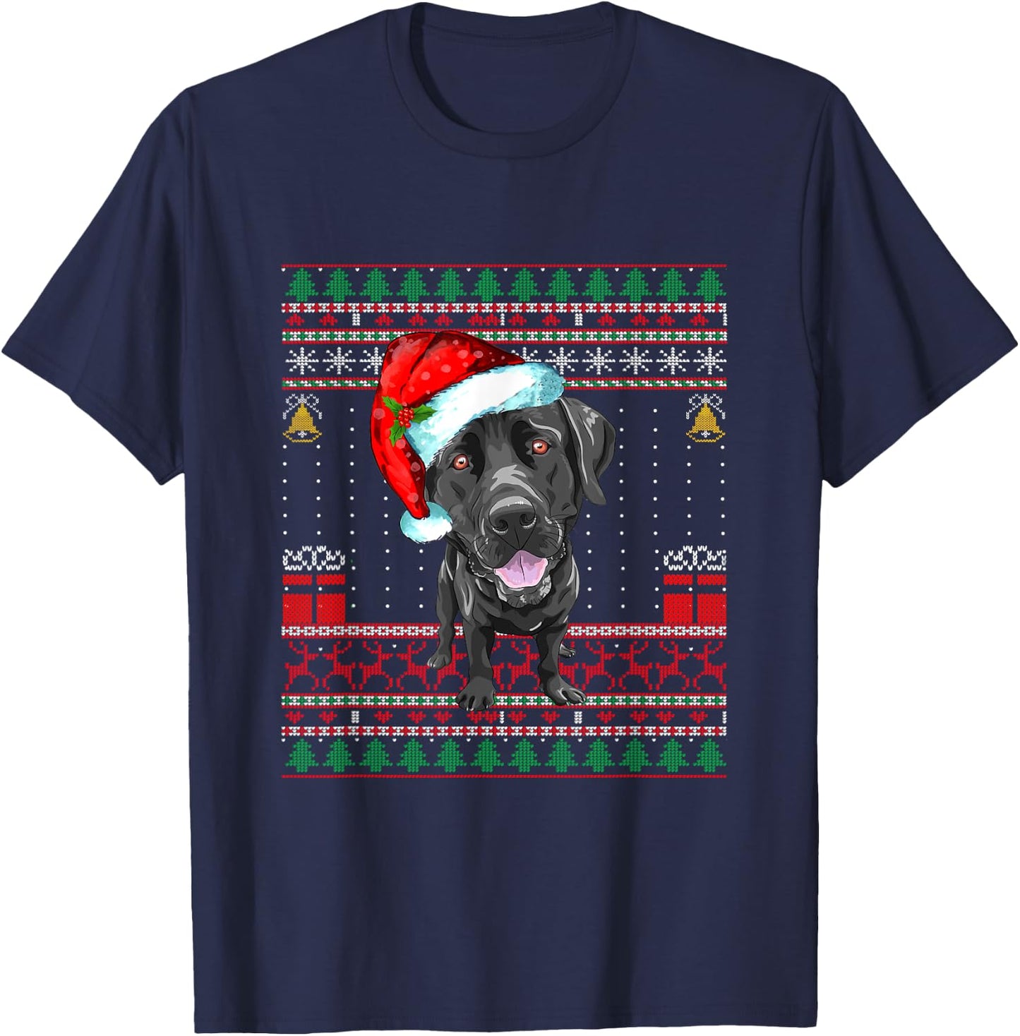 Black Lab Labrador Christmas Dog Owner Ugly Sweater Funny T-Shirt - T-Shirt | Navy