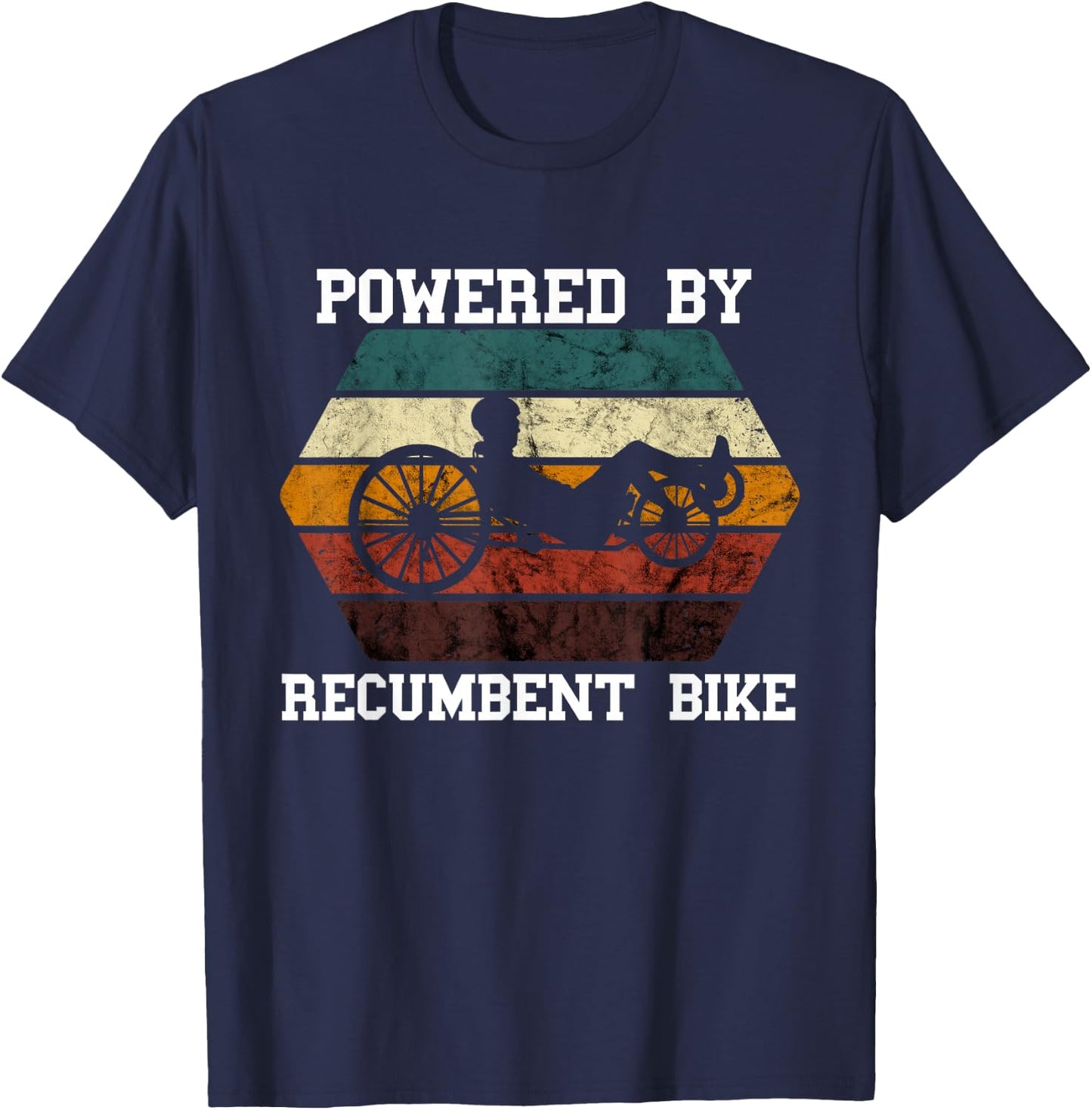 Retro Recumbent Bike Powered By Recumbent Trike Cyclist T-Shirt - T-Shirt | Navy