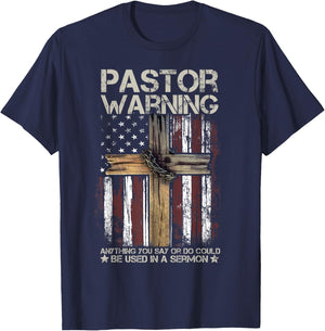Christian Cross USA American Flag Pastor Warning Women Men T-Shirt - T-Shirt | Navy
