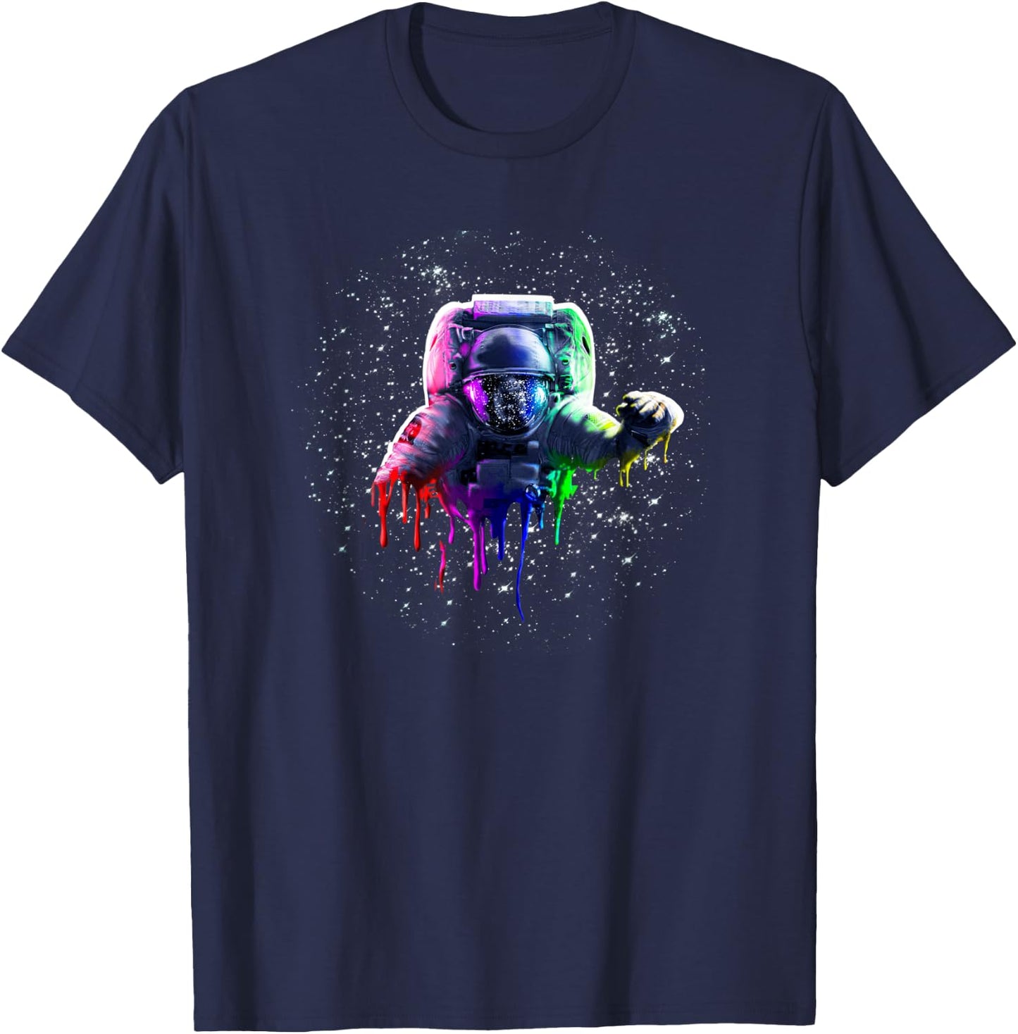 Rainbow Astronaut Melt Drip In Space T-Shirt - T-Shirt | Navy