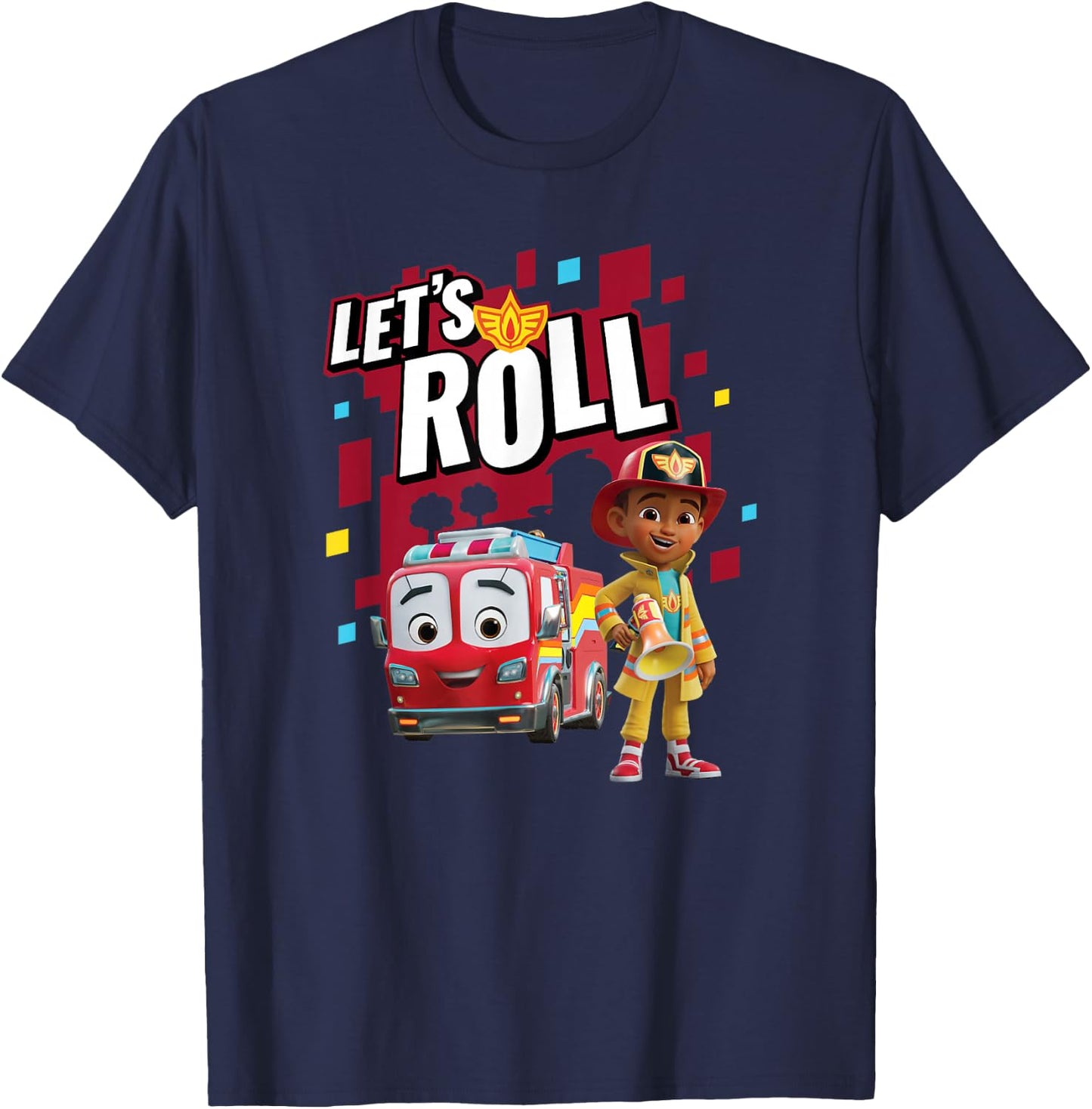 Disney Firebuds Bo & Flash Firetruck Let's Roll! T-Shirt - T-Shirt | Navy