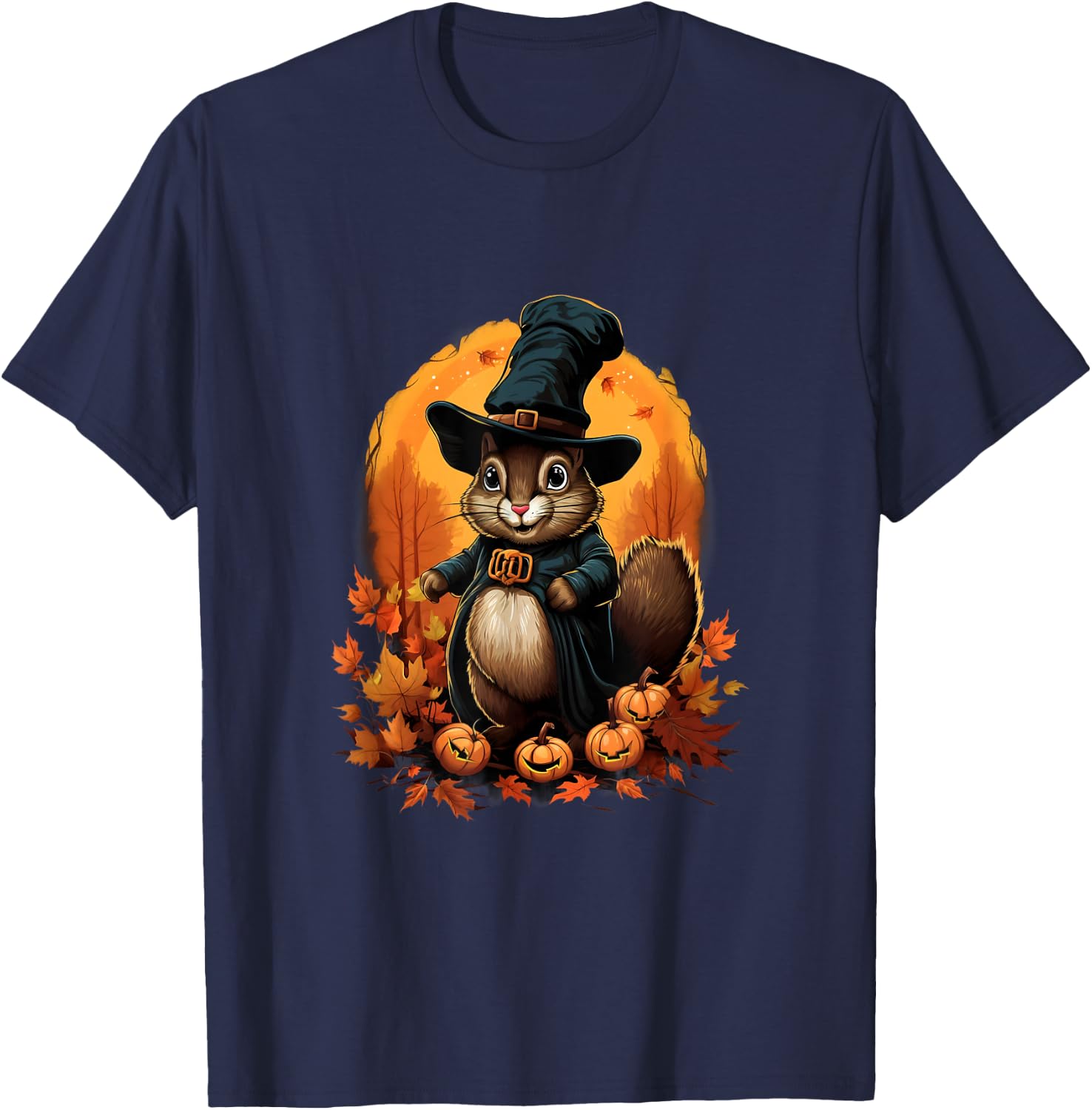 Thanksgiving Day Squirrel Pilgrim Autumn Halloween T-Shirt - T-Shirt | Navy